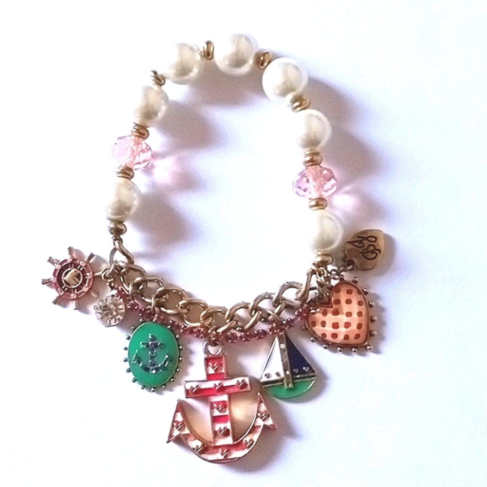 BETSEY JOHNSON Anchors Away Collection Nautical Theme Charm Bracelet.